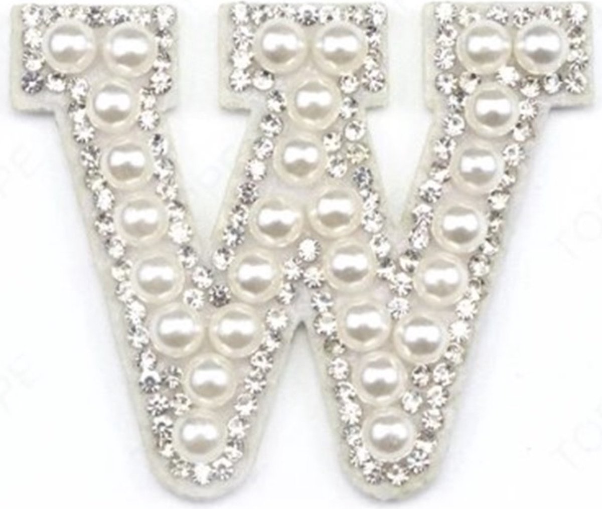 Strass Applicatie Alfabet Letter - 4,5 CM hoog - A t/m Z - Letter W - Wit met witte parels en stenen - Niet strijkbaar