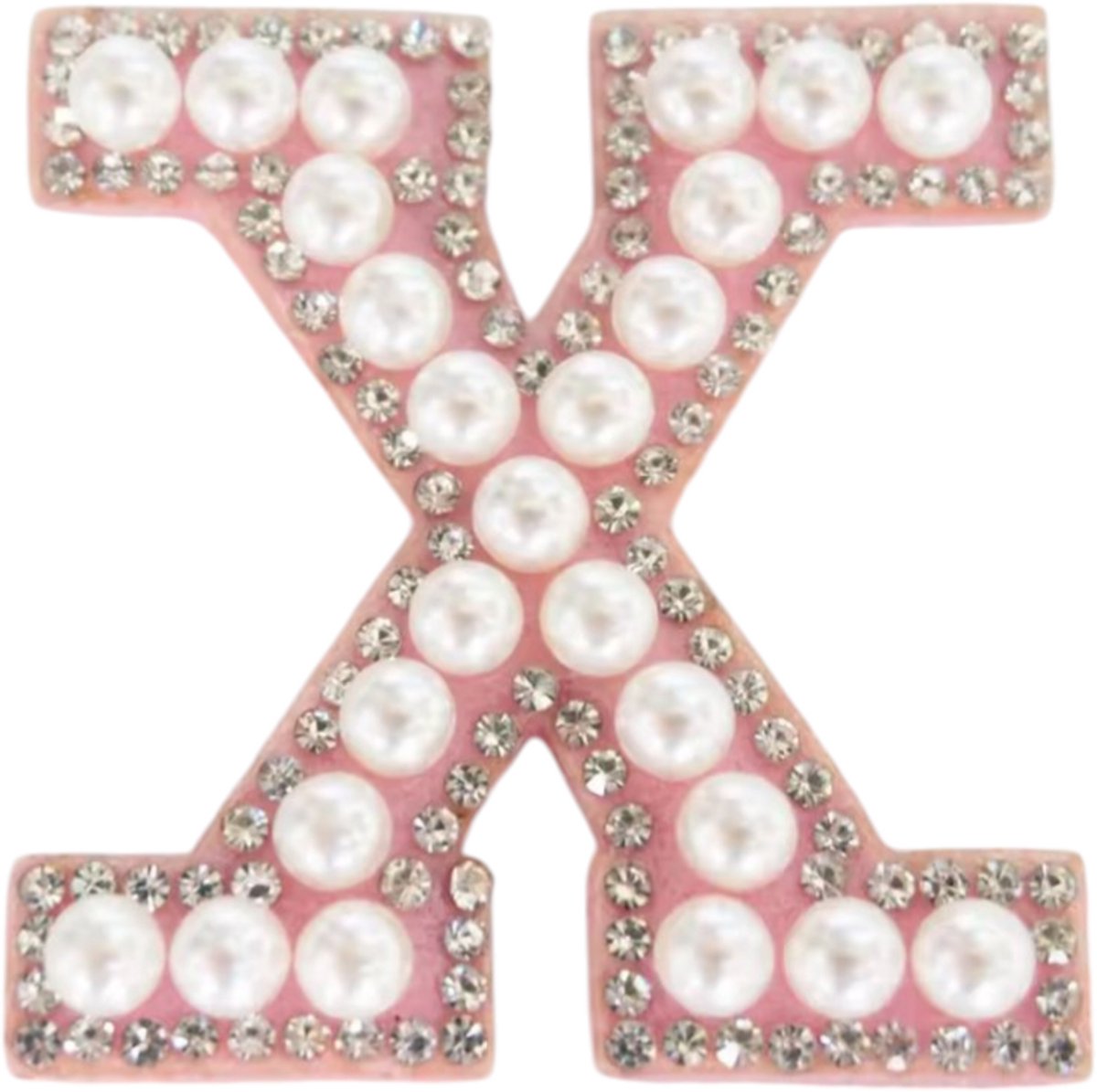Strass Applicatie Alfabet Letter - 4,5 CM hoog - A t/m Z - Letter X - Roze met witte parels en stenen - Niet strijkbaar