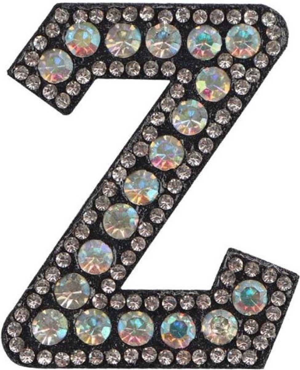 Strass Applicatie Alfabet Letter - 4,5 CM hoog - A t/m Z - Letter Z - Zwart met witte stenen - Niet strijkbaar