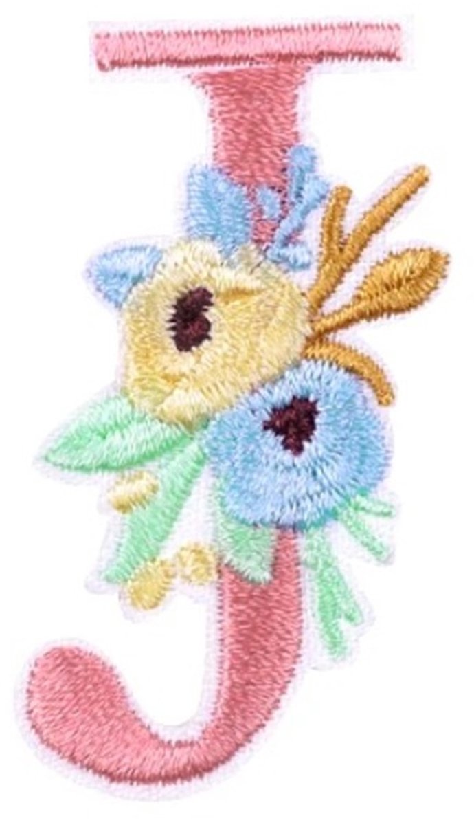 Strijk Embleem Alfabet Patch - Letter J - Bloemen Roze - 5cm hoog - Letters Stof Applicatie - Geborduurd - Strijkletters - Patches - Iron On