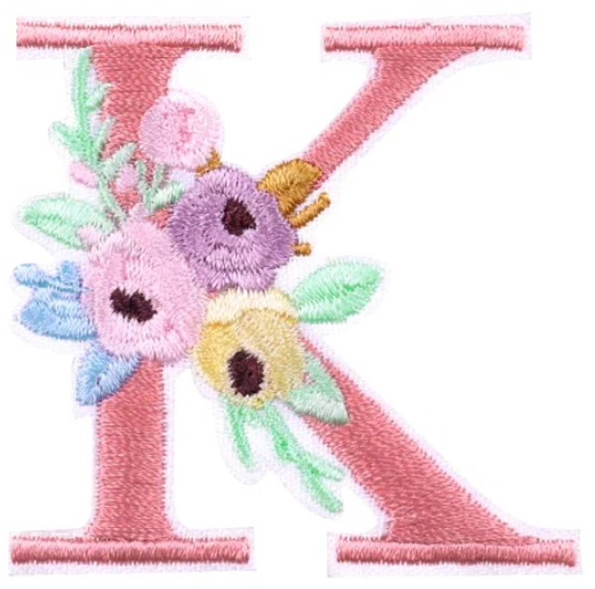 Strijk Embleem Alfabet Patch - Letter K - Bloemen Roze - 5cm hoog - Letters Stof Applicatie - Geborduurd - Strijkletters - Patches - Iron On
