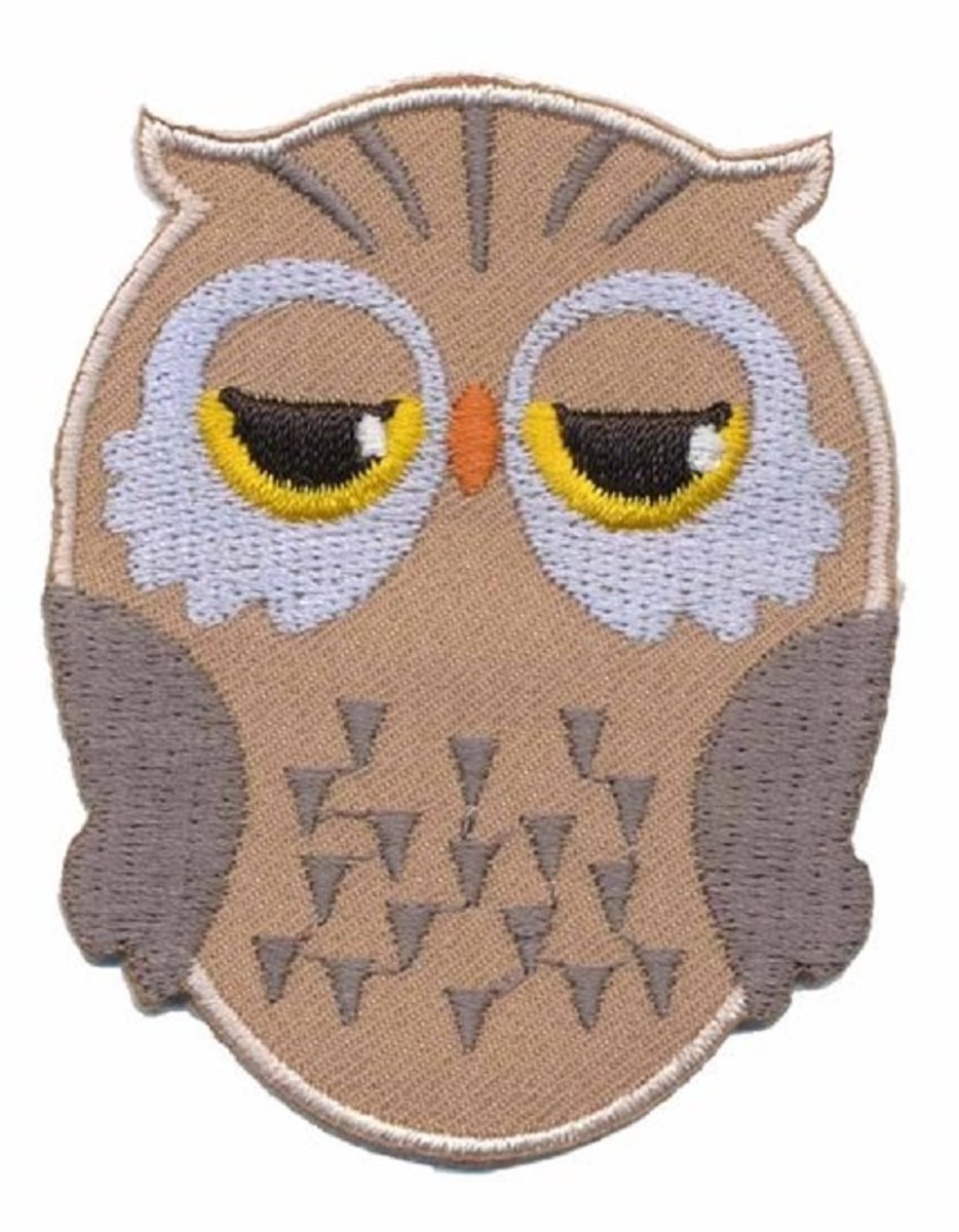 Strijkembleem - Patch - Uil Zand - 5,5 x 7 cm