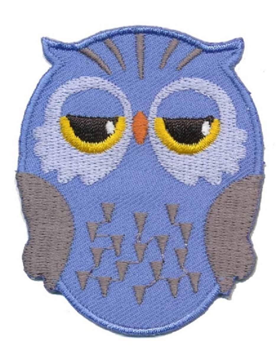 Strijkembleem - Patch - Uil licht blauw - 5,5 x 7 cm