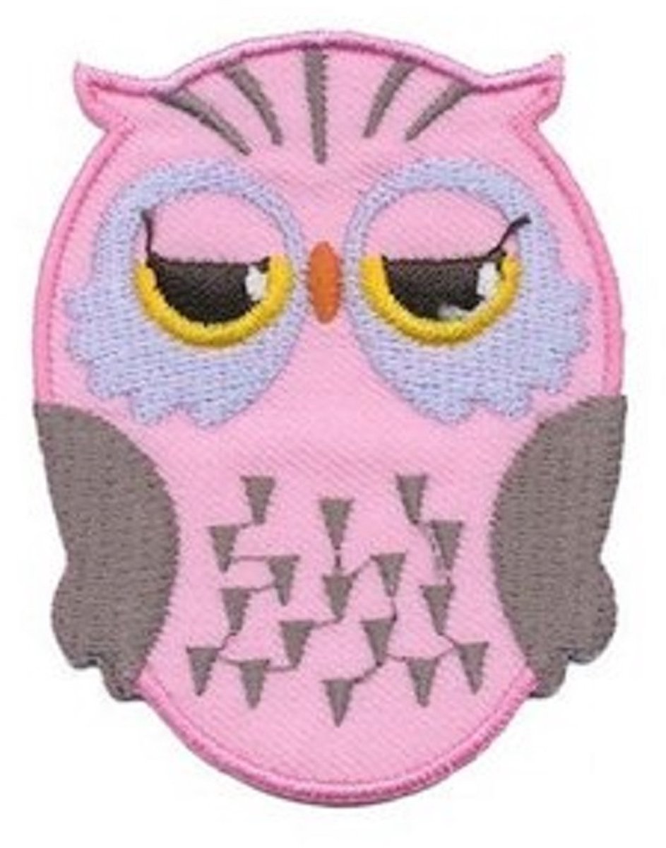 Strijkembleem - Patch - Uil pastel roze - 5,5 x 7 cm