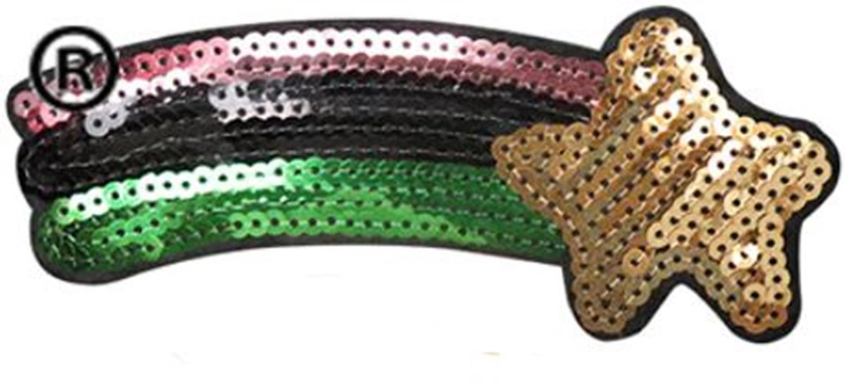 Strijkembleem - Patch - Vallende ster pailletten - 15 x 6 cm