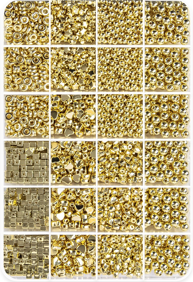 Kralen Set Goud voor Sieraden maken - Armbandjes - Telefoonkoord - Kralenset in Diverse Maten en Vormen in Handige Sorteerdoos - 3600 stuks - Goud Kleur