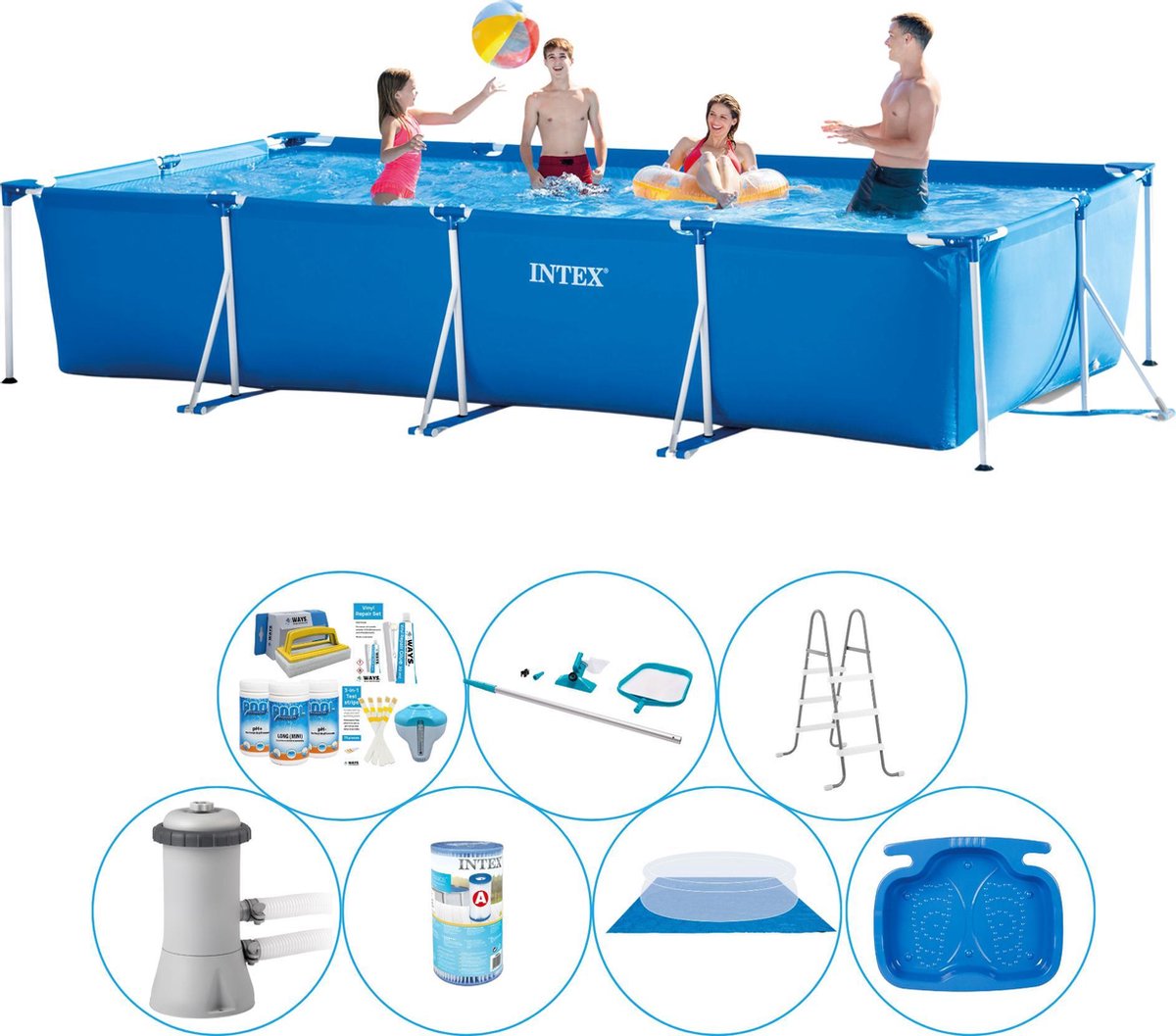 Alles in 1 Zwembad Pakket - 8-delig -  Frame Pool Rechthoekig 450x220x84 cm