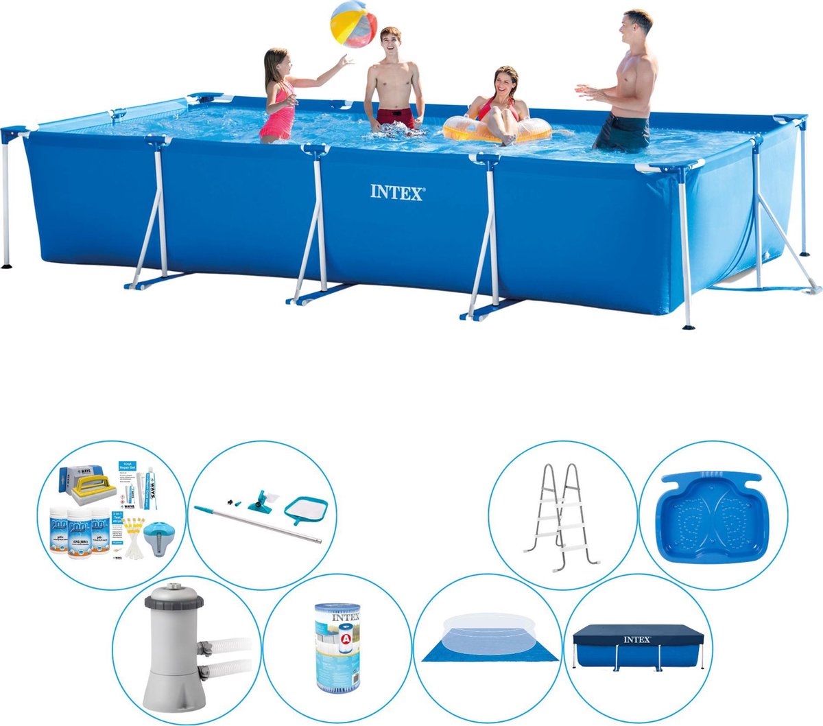 Alles in 1 Zwembad Pakket -  Frame Pool Rechthoekig 450x220x84 cm