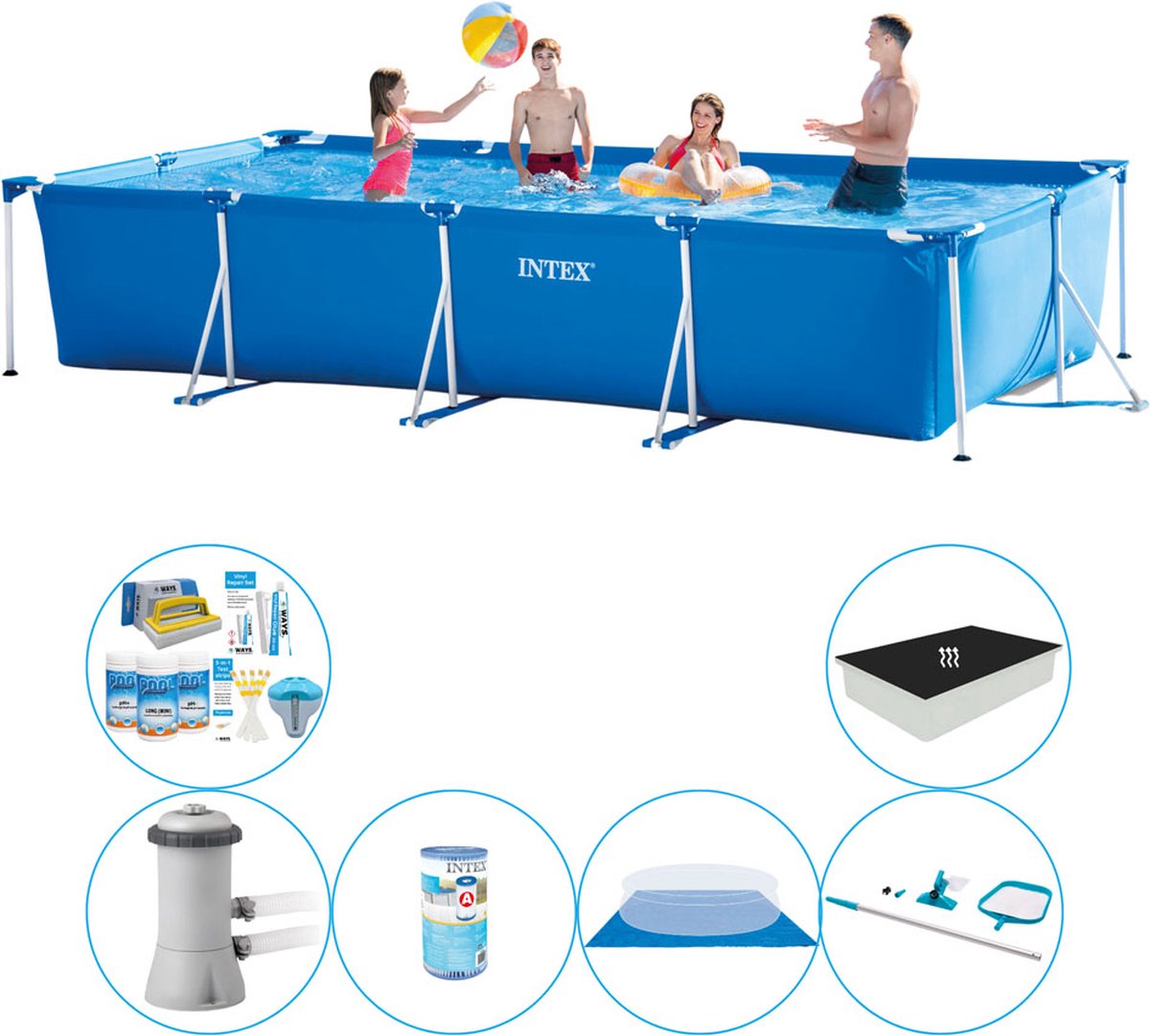Zwembad Combinatie Set -  Frame Pool Rechthoekig 450x220x84 cm