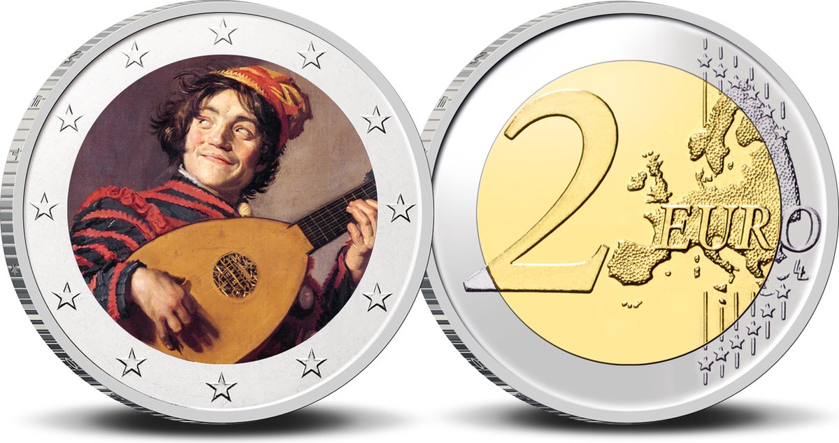 2 Euro munt kleur Frans Hals - De luitspeler