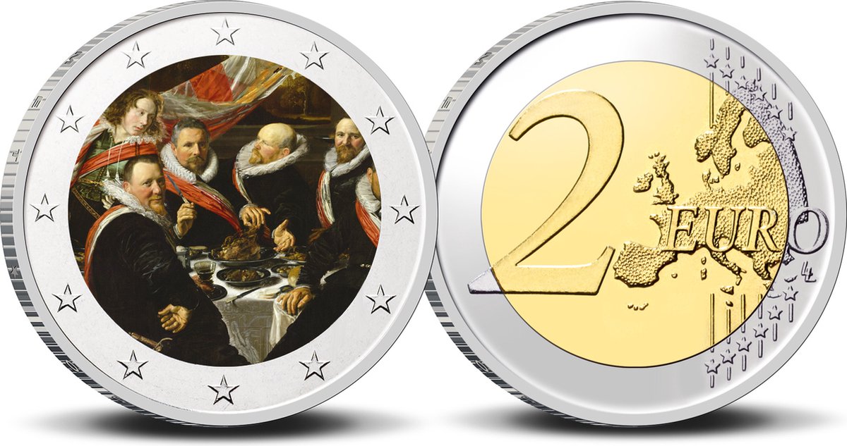 2 Euro munt kleur Frans Hals - Feestmaal van de officieren van de St. Jorisschutterij