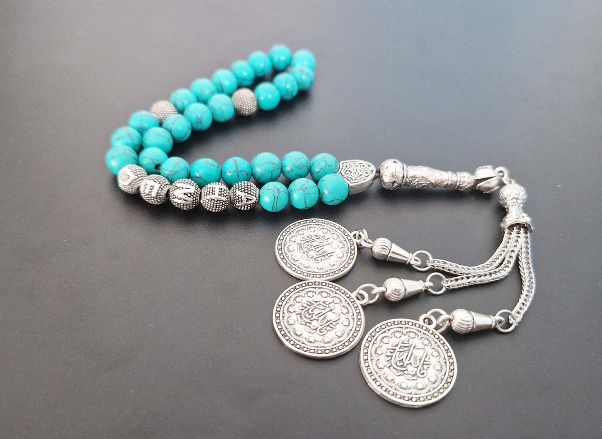 Handgemaakte naam tasbih 33 Kralen Natuursteen “Howliet groen ” - met metaal tassel “Masha allah