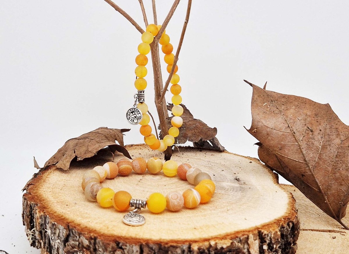 Handgemaakte natuursteen Geluksarmband met hanger 