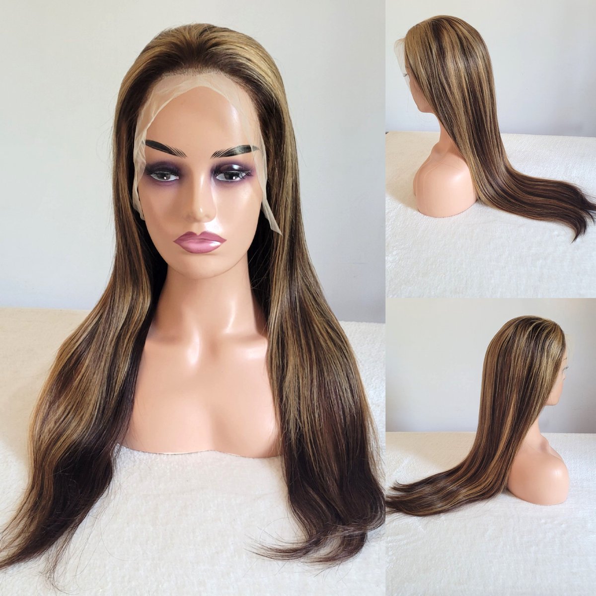 Frazimashop- Braziliaanse Remy pruik 26 inch - Highlight golf haren echte menselijke haren - real human hair 13x4 lace frontaal wig