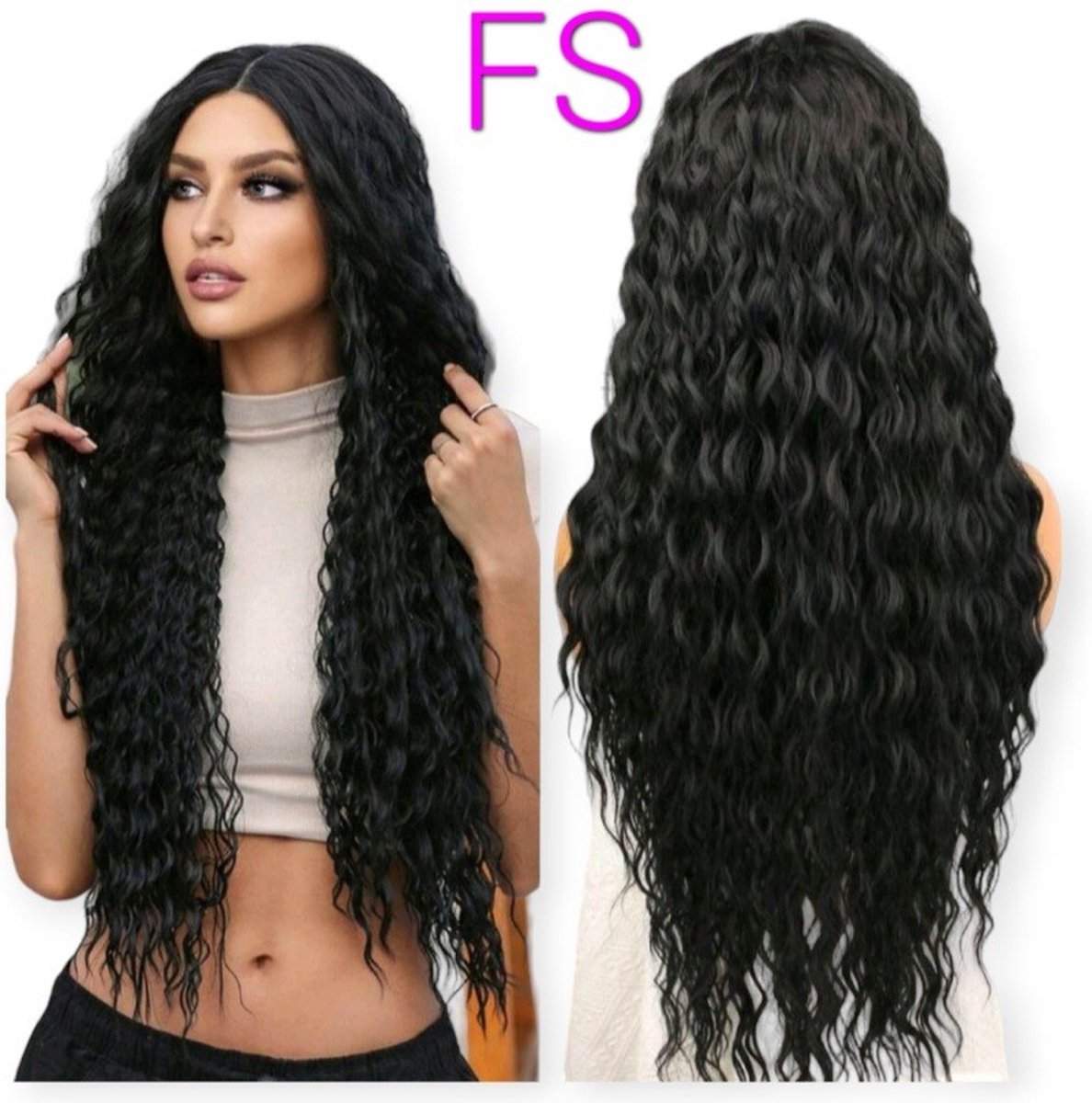 Frazimashop- Hittebestendige Pruik - Pruiken Dames diep golf pruik - 32 inches 80 cm Luxe krullen 13x1 T- lace front Wigs