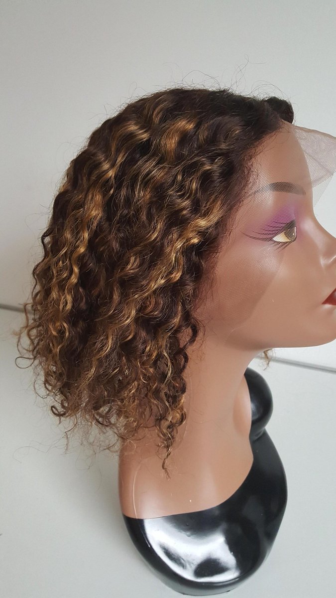 Braziliaanse Remy haren pruik 12 inch (30,4 cm) - bruine en blonde diepe golf haren - Braziliaanse pruik - Braziliaanse haren - real human hair - echt menselijke haren - met kleine (