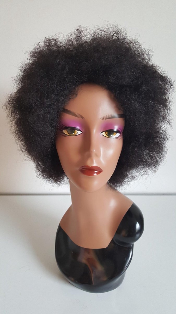 Braziliaanse Remy pruik - donkerbruine afro kinky krullen 10 inch (25,4 cm) - real human hair - echte menselijke haren - none lace wig