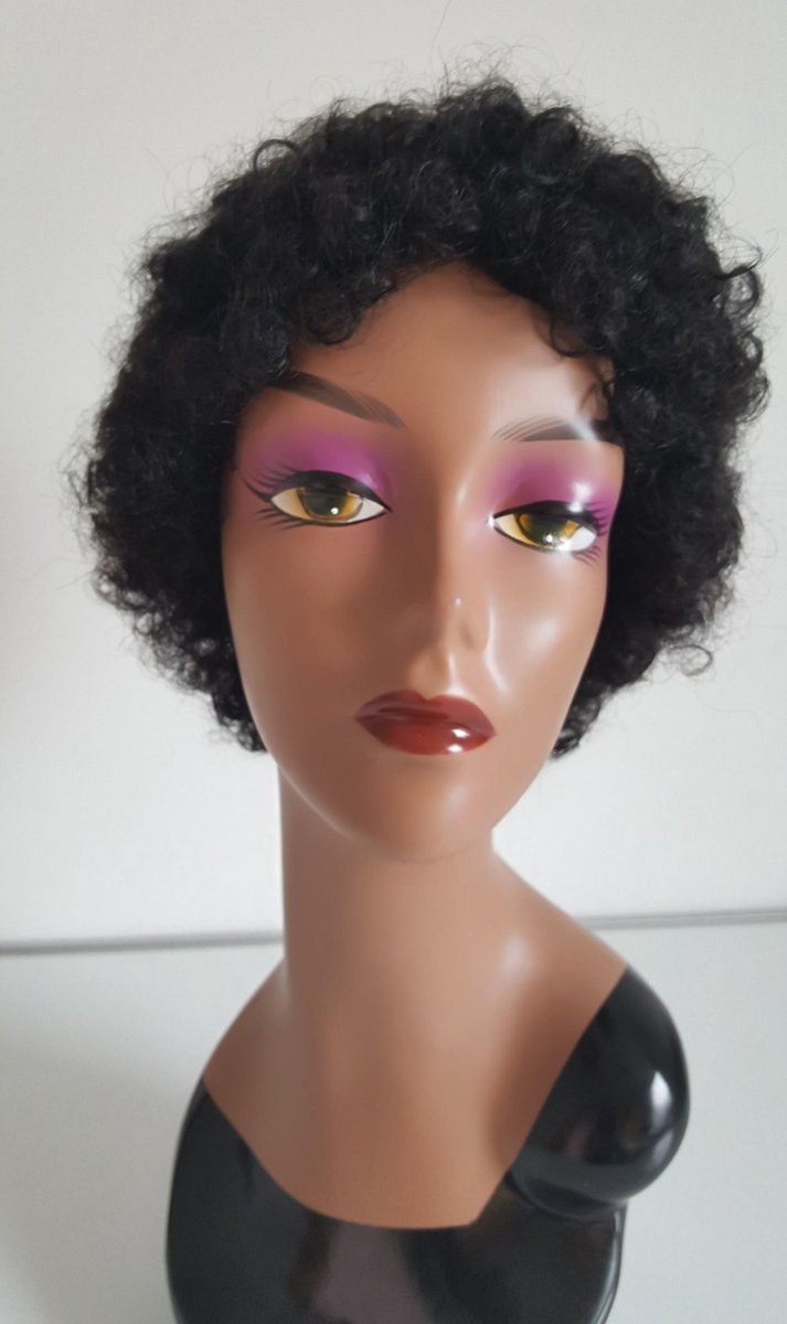 Braziliaanse Remy pruik - donkerbruine afro kinky krullen 8 inch (20,4 cm) - real human hair - echte menselijke haren - none lace wig