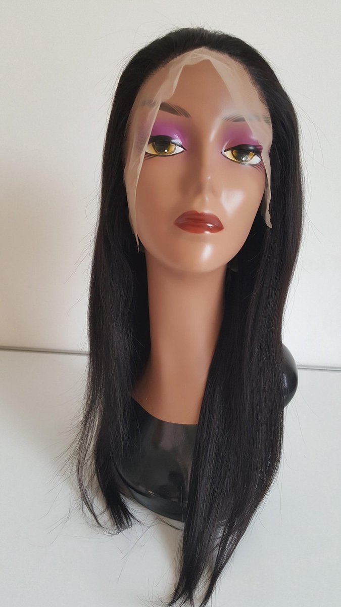 Braziliaanse Remy pruik 18 inch - Braziliaanse haren - donkerbruine rechte pruik - Braziliaanse pruik - real human hair - echte menselijke haren - 13x4 lace front pruik - 180% dichtheid