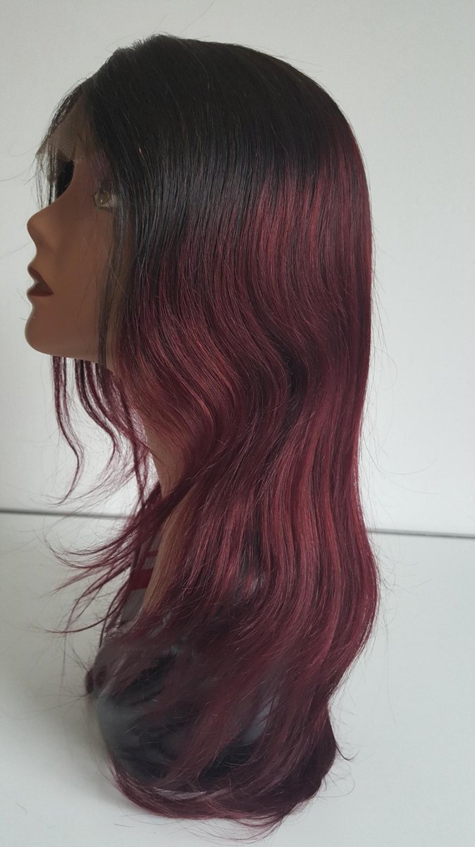 Braziliaanse Remy pruik 18 inch - real human hair - bruine en donkerrode rechte haren - Braziliaanse pruik - echt menselijke haren - met kleine (