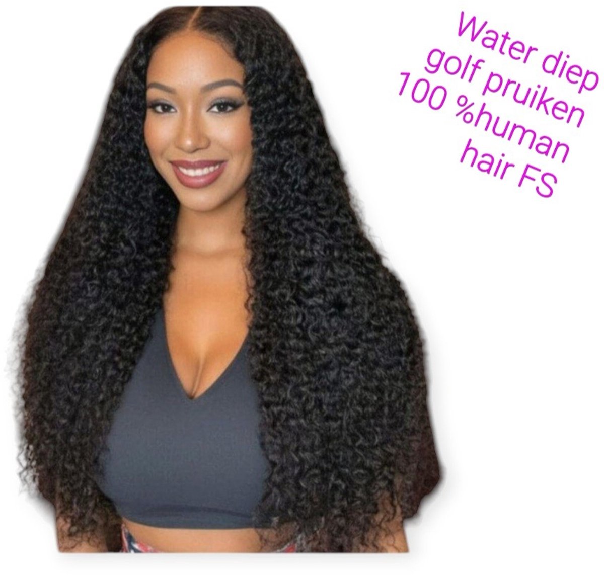 Braziliaanse Remy pruik 22 inch (60,5 cm) - 100% human hair wigs-donkerbruin water diep golf haren - Braziliaanse pruik - echt haar - 4x4 lace closure pruik