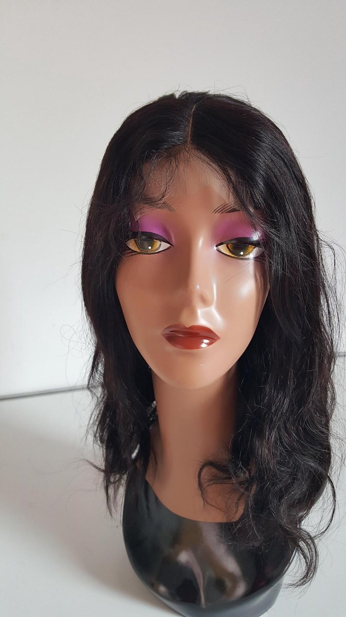 Braziliaanse pruik 16 inch - real human hair - donkerbruine golf haren - echt menselijke haren - met kleine (