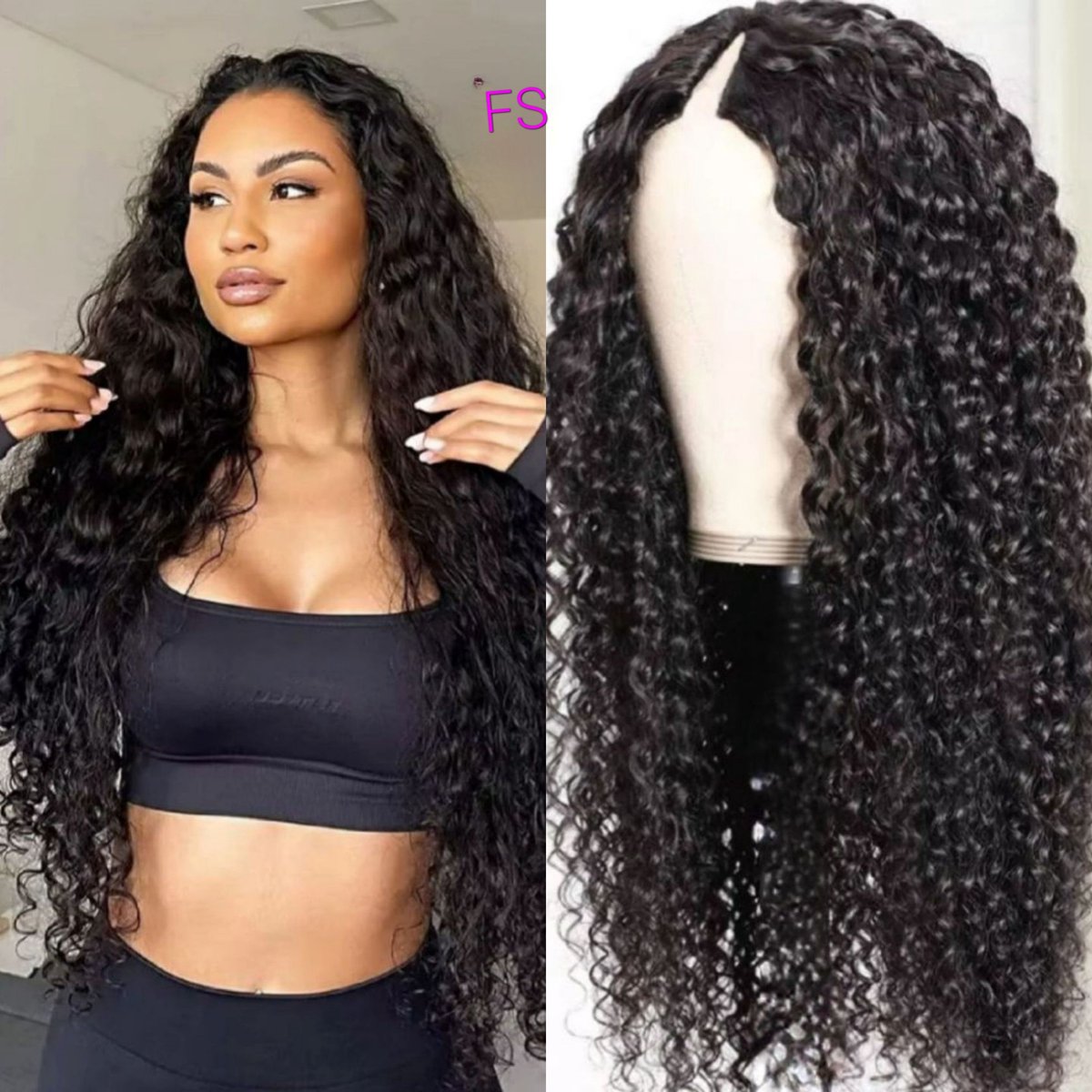 Frazimashop-Braziliaanse Remy water diep golf half pruik - 24 inch - V part wig -Pruik dames echt haarstuk - V part wig human hair 180% Densiteit - Pruik lang haar - Haarwerken echt haar