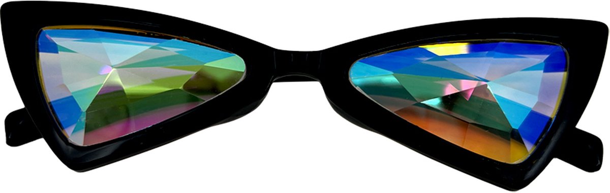 Freaky Glasses - Caleidoscoop bril - Spacebril - Festivalbril - Cat Eye montuur - Kunststof - zwart