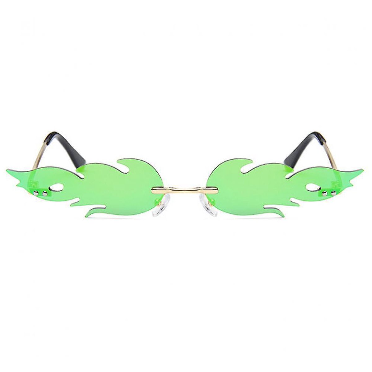 Freaky Glasses® - Vlammen Zonnebril – Festival Bril – Rave Zonnebril - Snelle Planga – Dames – Heren - Groen