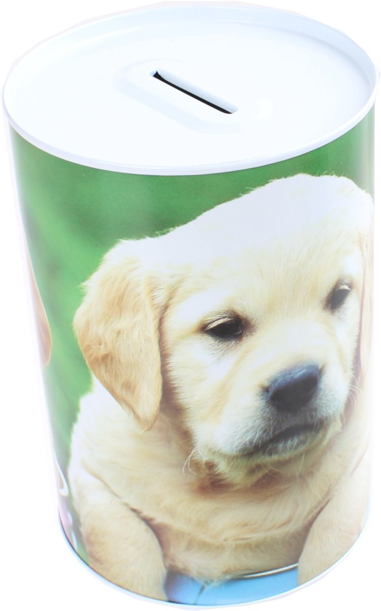 Free And Easy Spaarpot 15 Cm Blik Twee Puppys Blond
