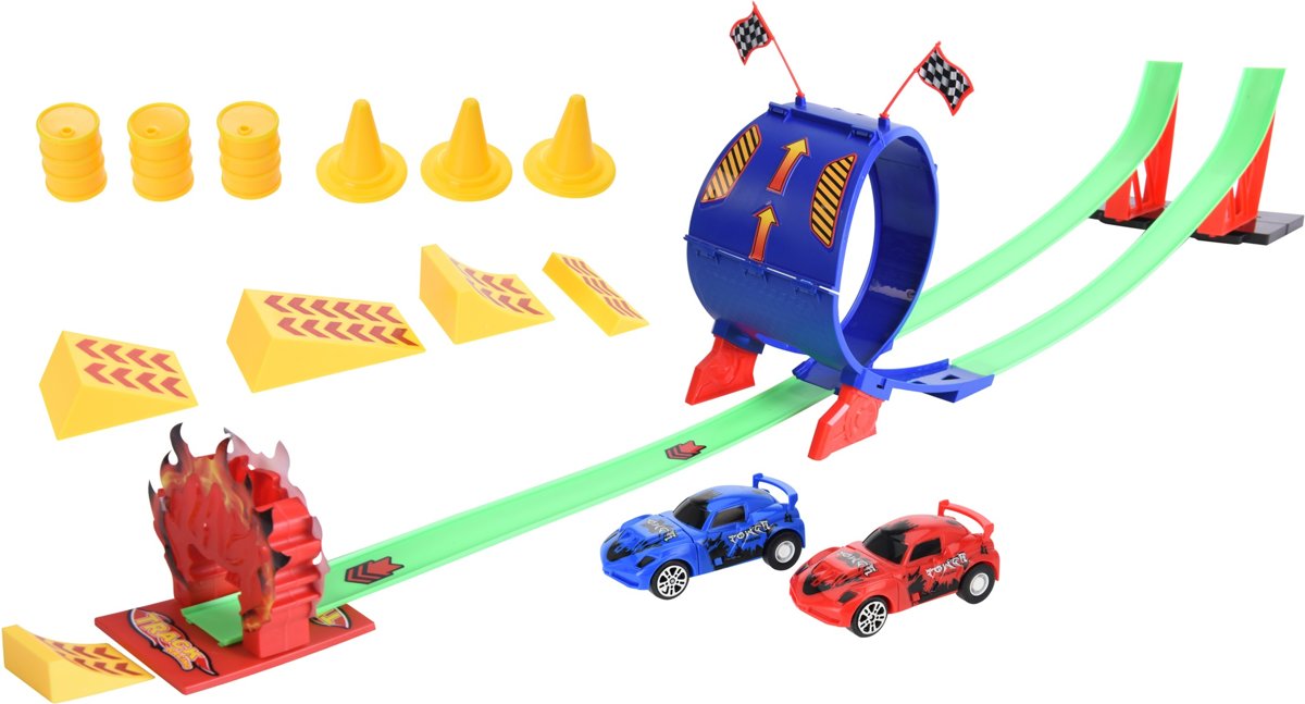 Free And Easy Racebaanset Met 2 Racewagens 45 Cm 29-delig