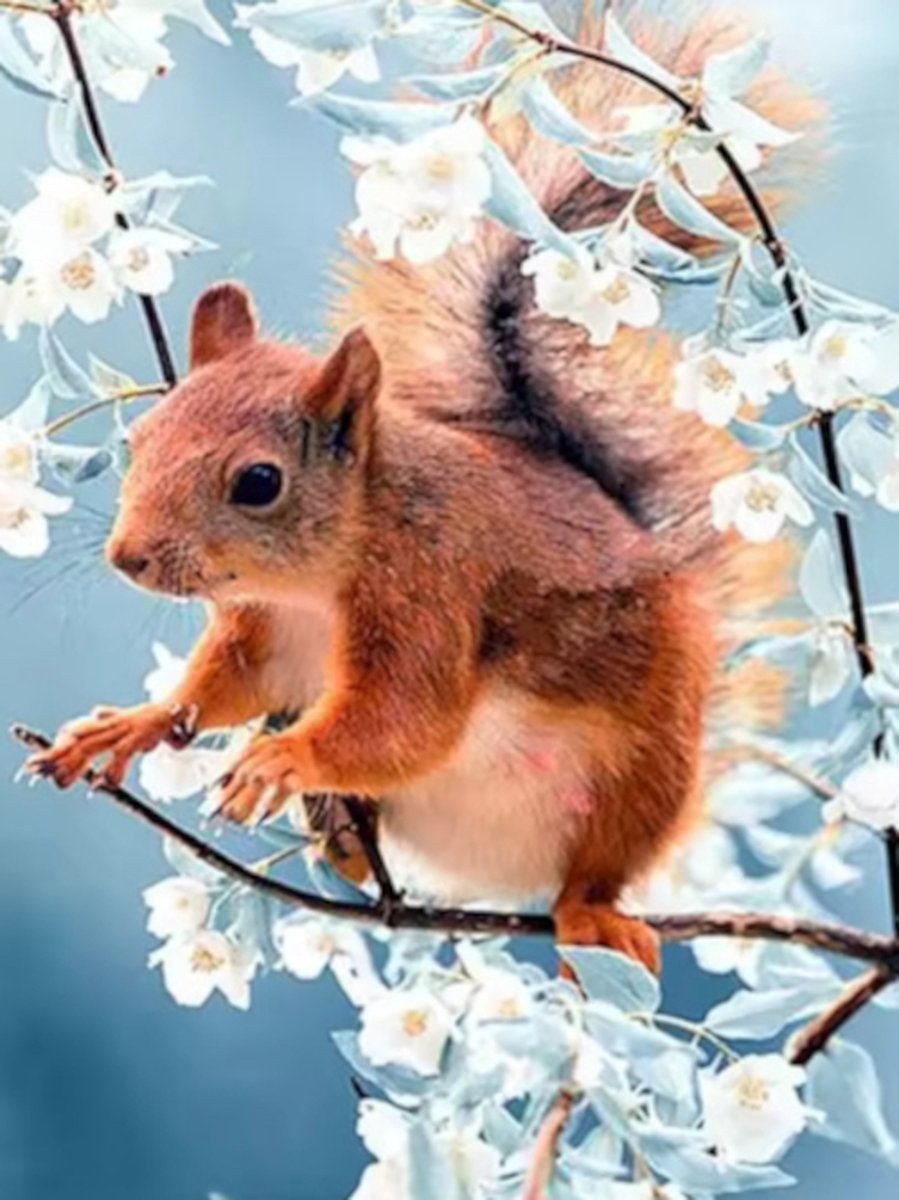 Diamond painting Eekhoorn bloemen 30x40cm vierkante steentjes