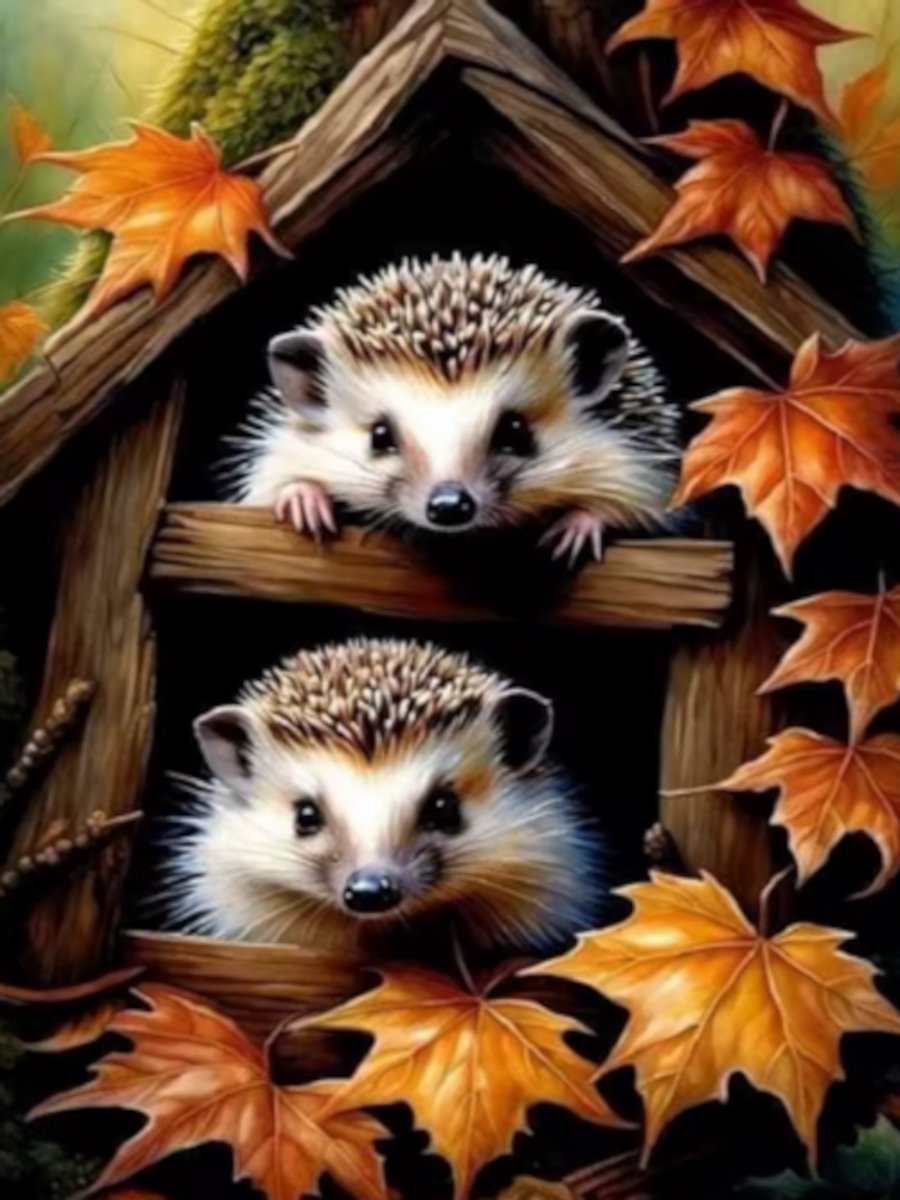 Diamond painting Egels herfst huisje 30x40cm ronde steentjes