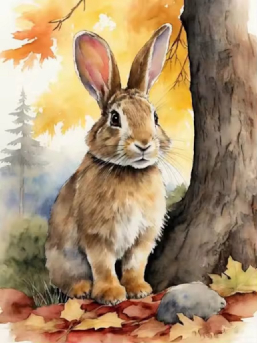 Diamond painting Haas herfst 30x40cm vierkante steentjes