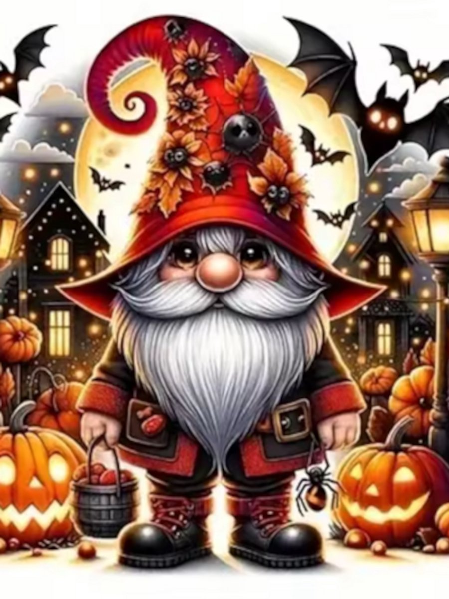 Diamond painting Kabouter halloween vleermuis 30x40cm ronde steentjes