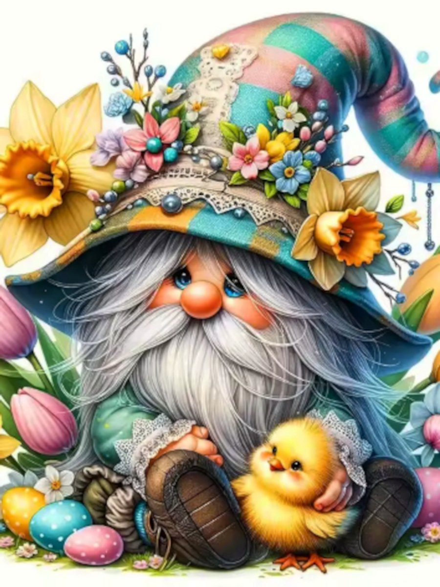 Diamond painting Kabouter lente pasen 30x40cm vierkante steentjes