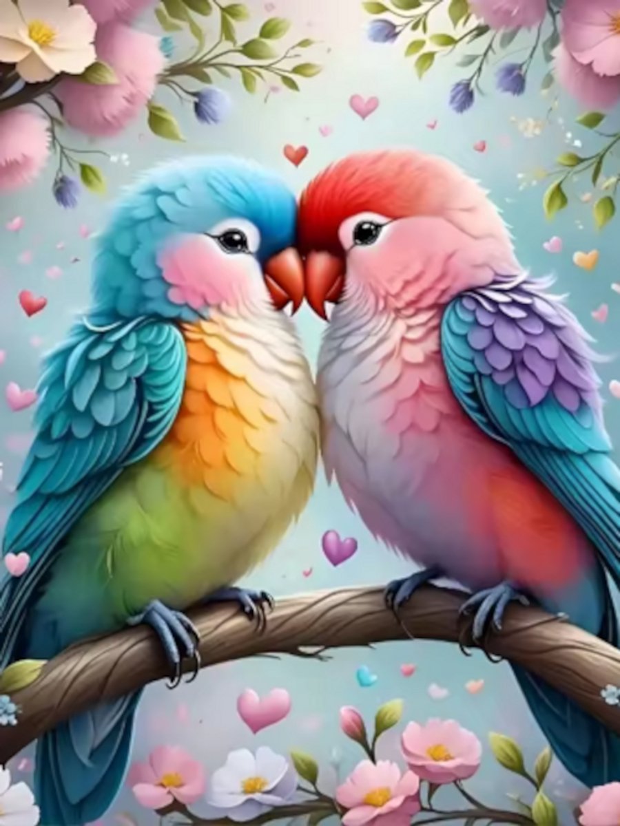 Diamond painting Liefde vogels 30x40cm vierkante steentjes