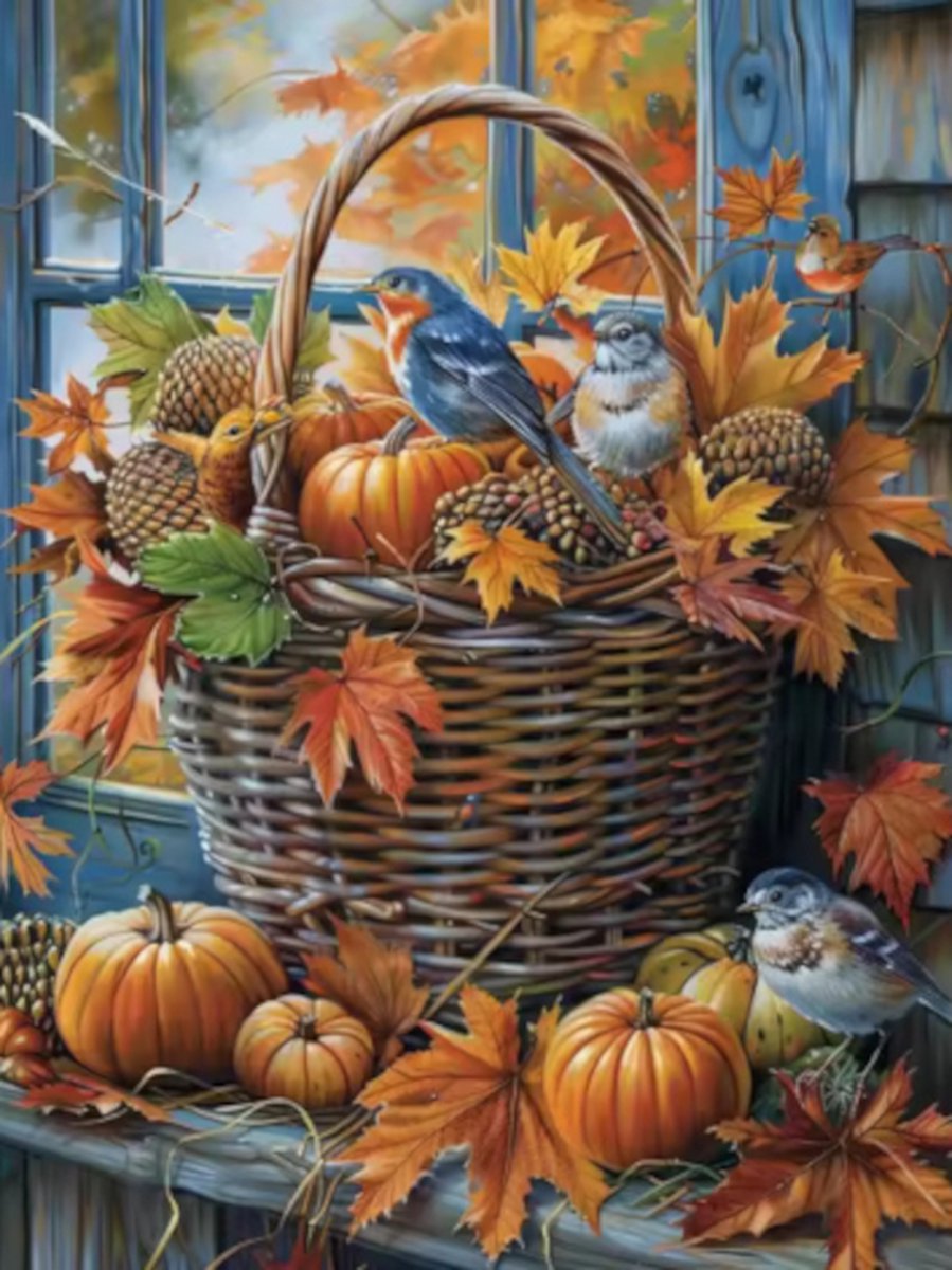 Diamond painting Mand vogels herfst 30x40cm vierkante steentjes