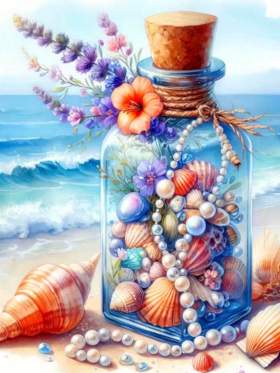 Diamond painting Strand flesje parels 30x40cm vierkante steentjes