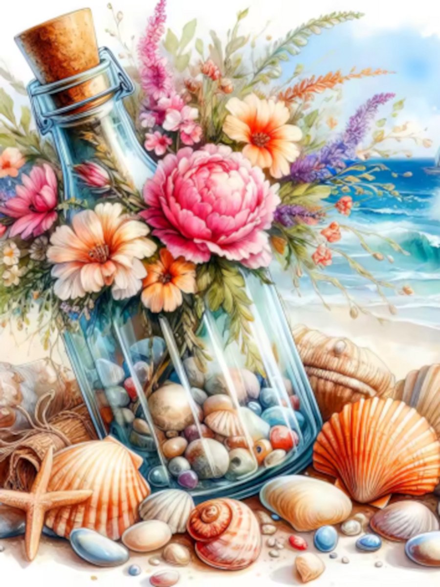 Diamond painting Strand flesje schelpjes 30x40cm ronde steentjes