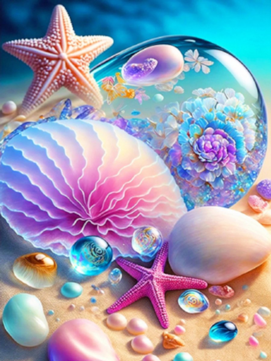 Diamond painting Strand schelpen zeester 30x40cm vierkante steentjes