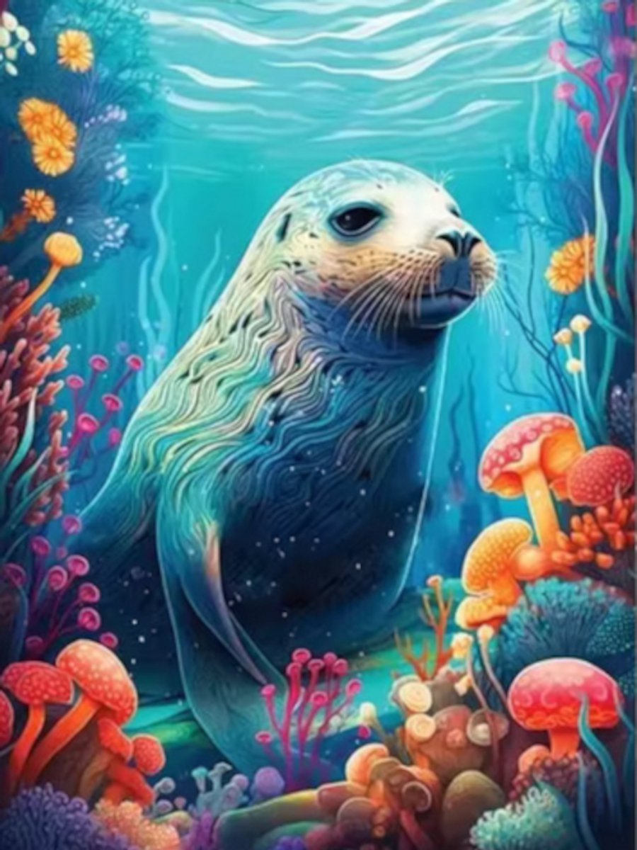 Diamond painting Zee zeehond 30x40cm vierkante steentjes