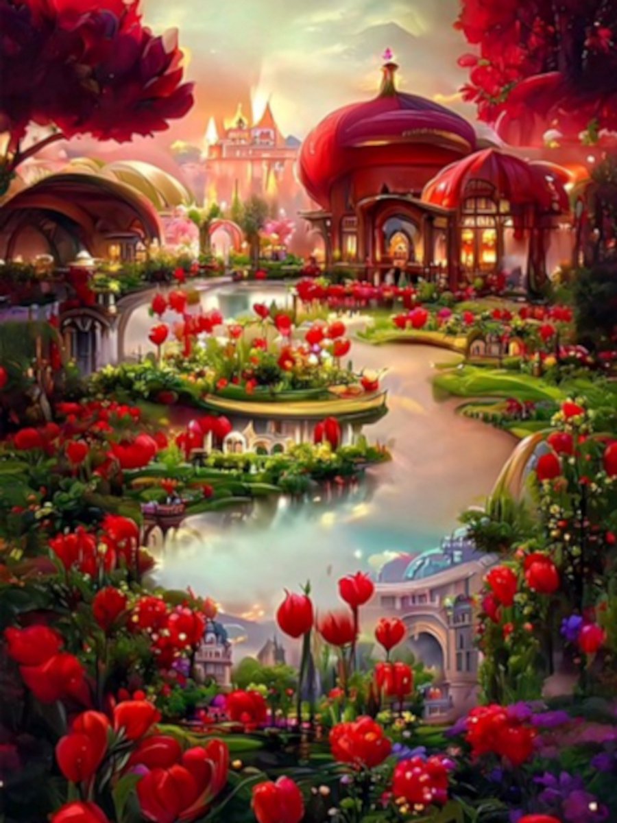 Diamond painting fantasie tuin 30x40cm ronde steentjes