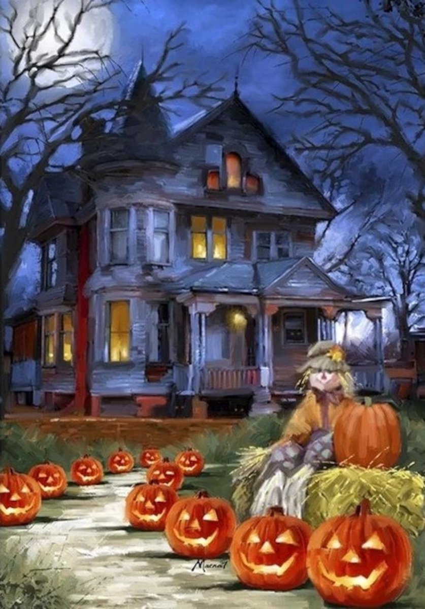 Diamond painting halloween pompoen huis 30x40cm vierkante steentjes