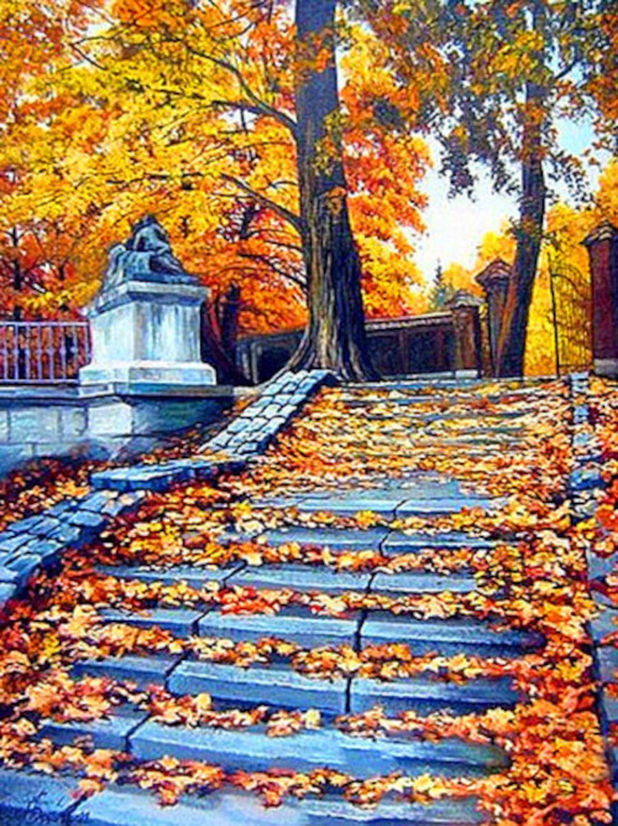 Diamond painting herfst bladeren trap 30x40cm vierkante steentjes