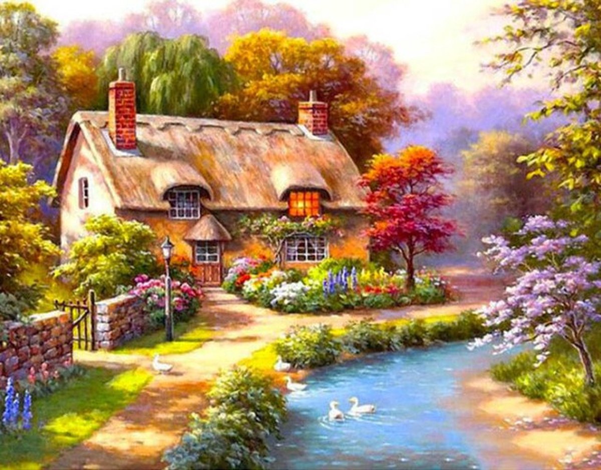 Diamond painting herfst tuin huis 30x40cm vierkante steentjes