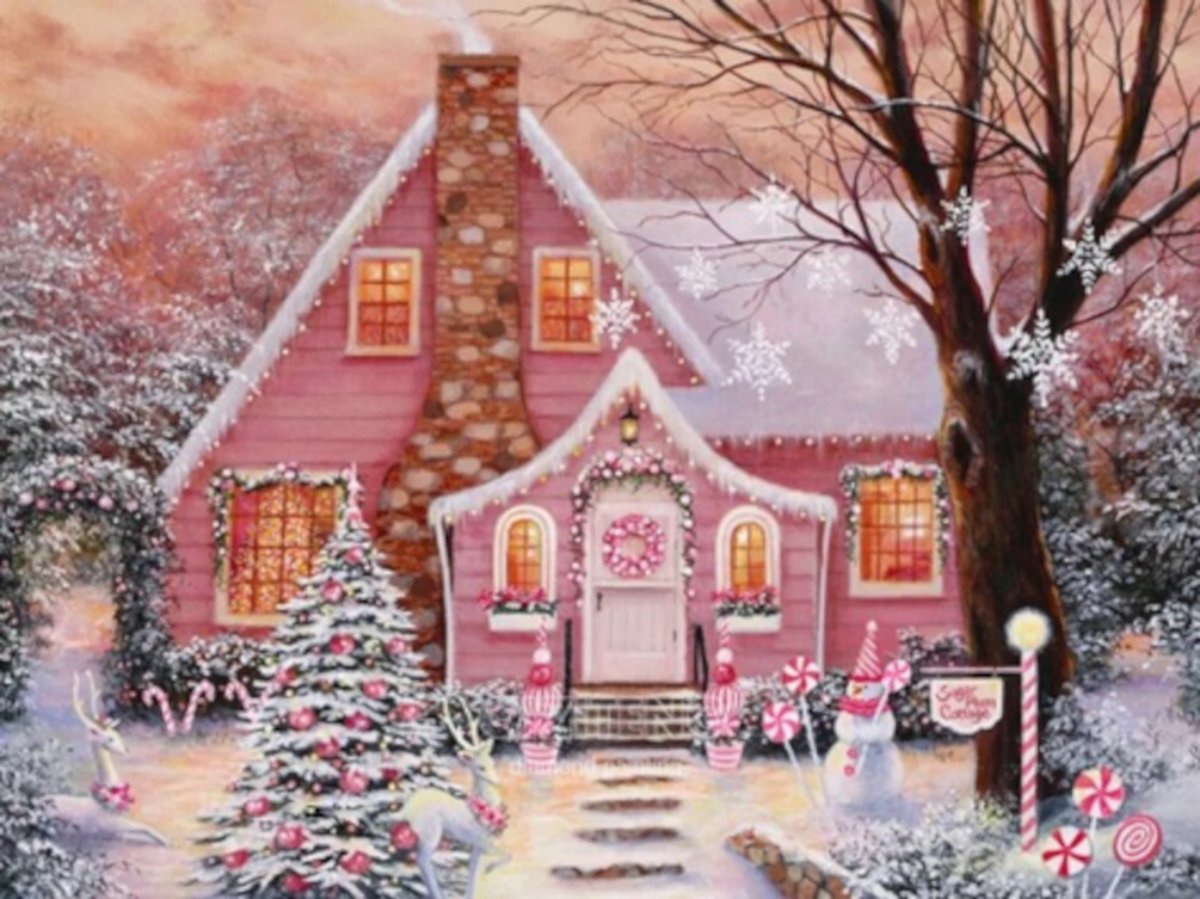 Diamond painting winterhuis sneeuw kerstboom 30x40cm vierkante steentjes