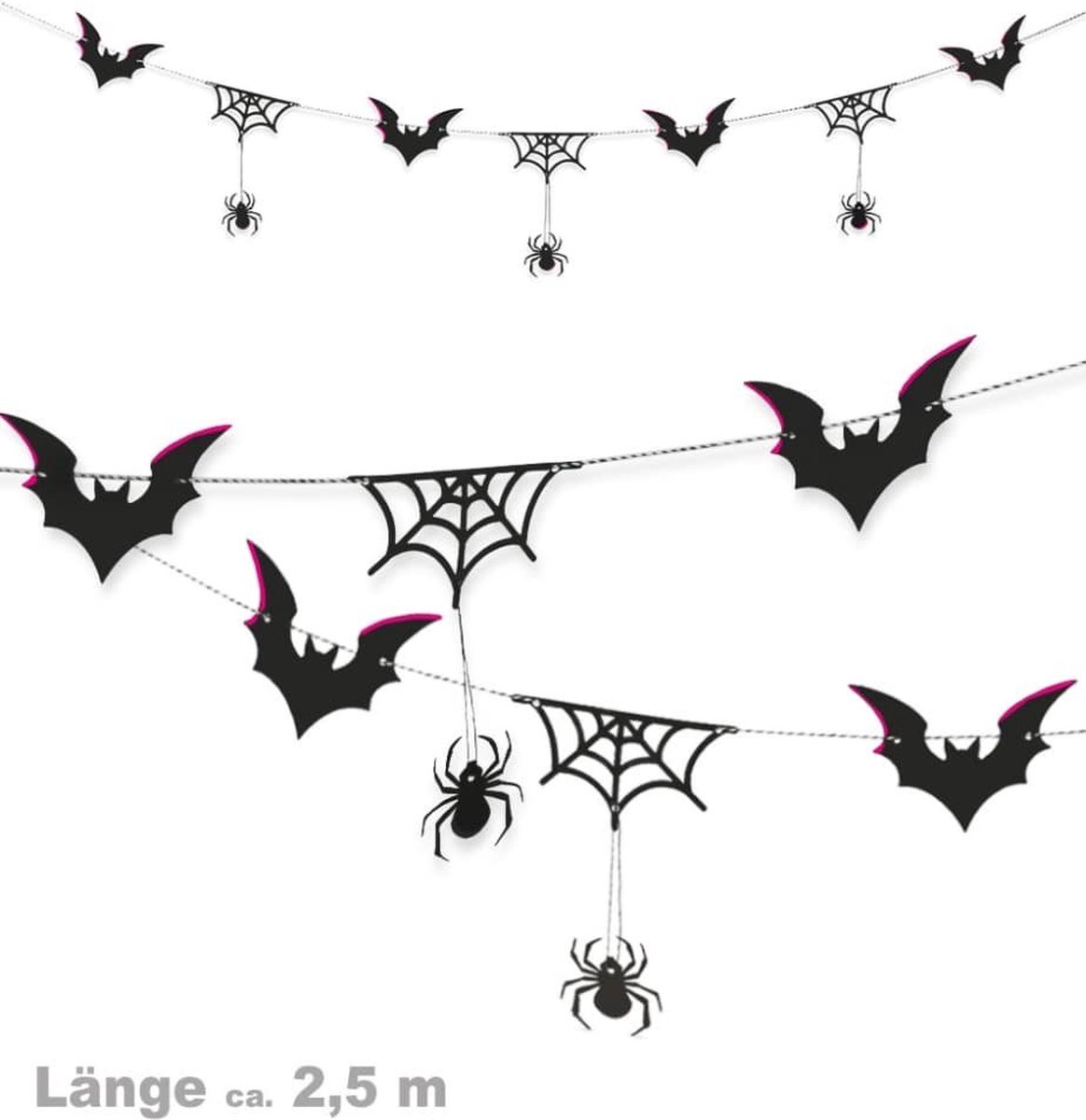 Halloween slinger - Zwart - vleermuizen en spinnen