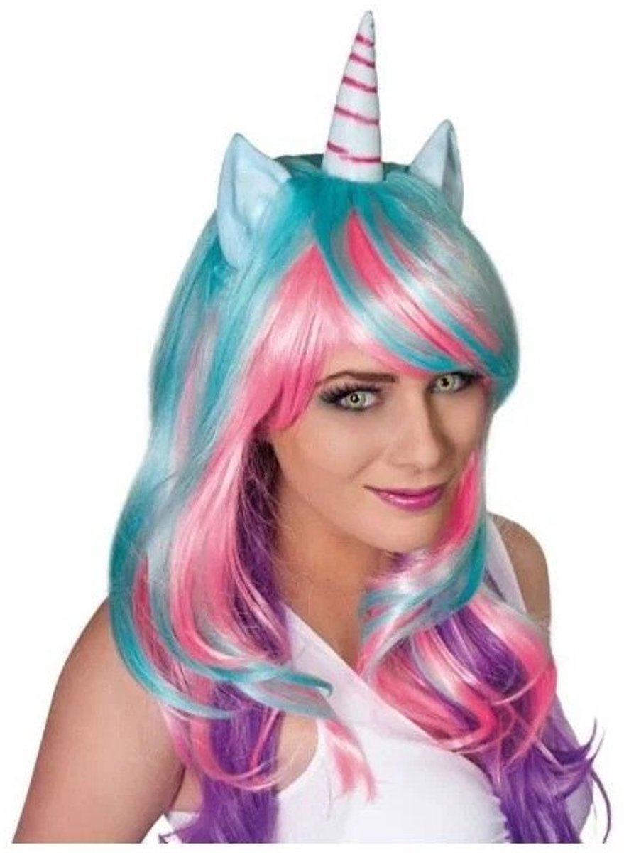 Pruik Eenhoorn - pastel tinten - one size