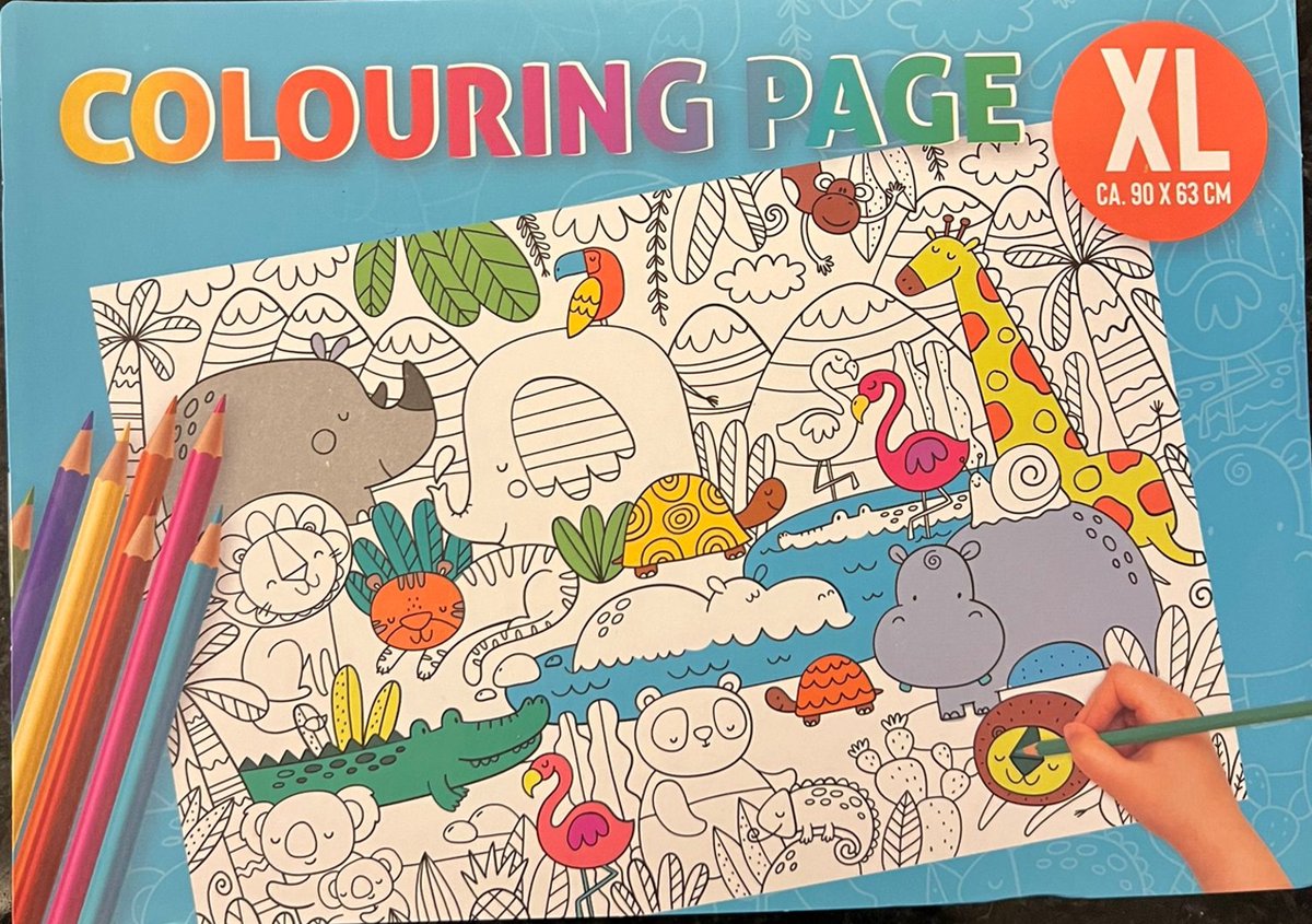 Kleurplaat XL Dieren 90 cm x 63 cm heel lang kleur plezier vol met dieren